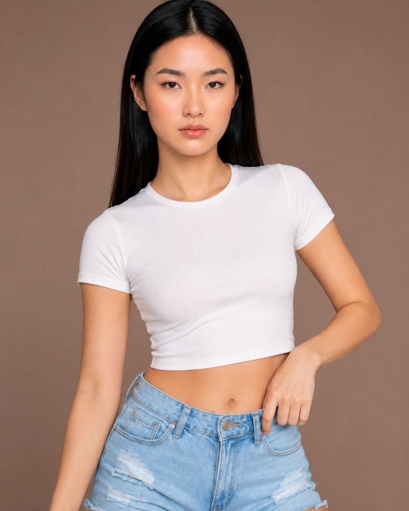 Classic white crop tee, front view
