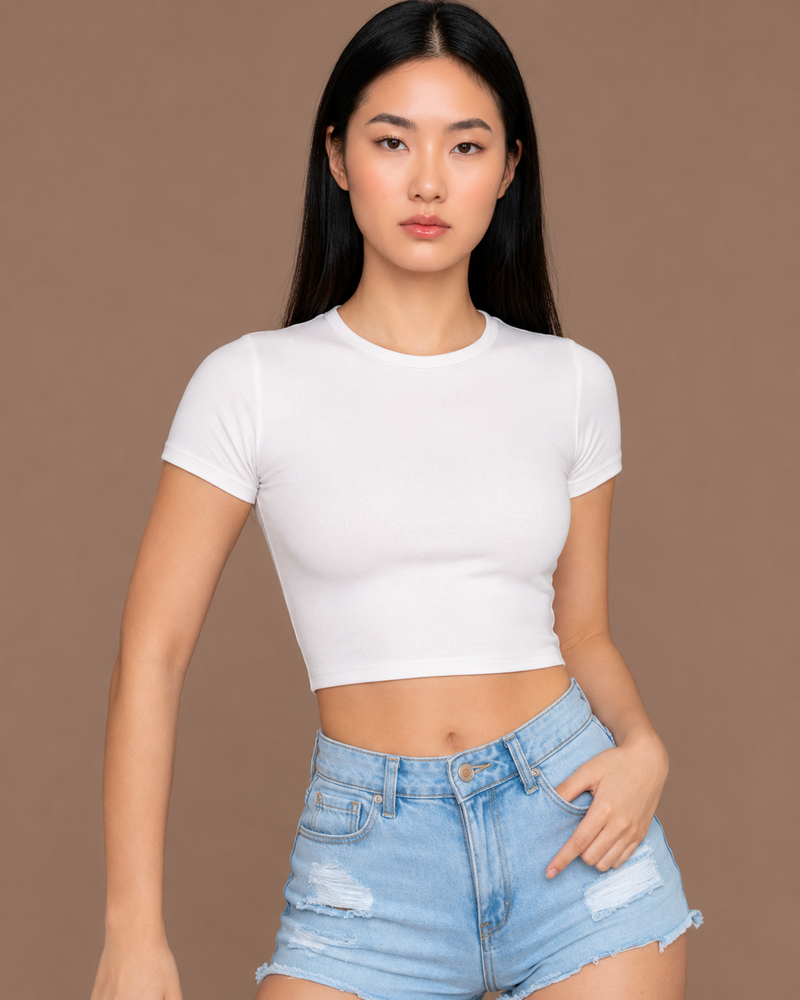 Classic white crop tee, side view