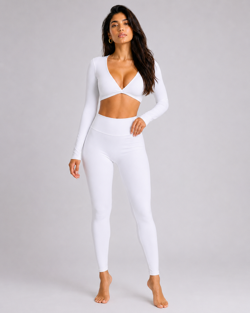 Nysa white long sleeve crop top, side view