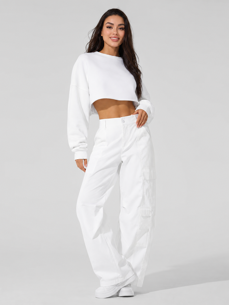 Petra white cropped sweatshirt, front view