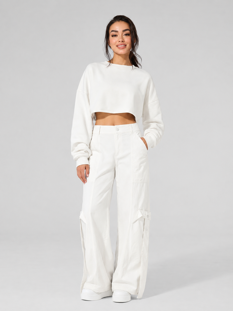 Petra white cropped sweatshirt, side view